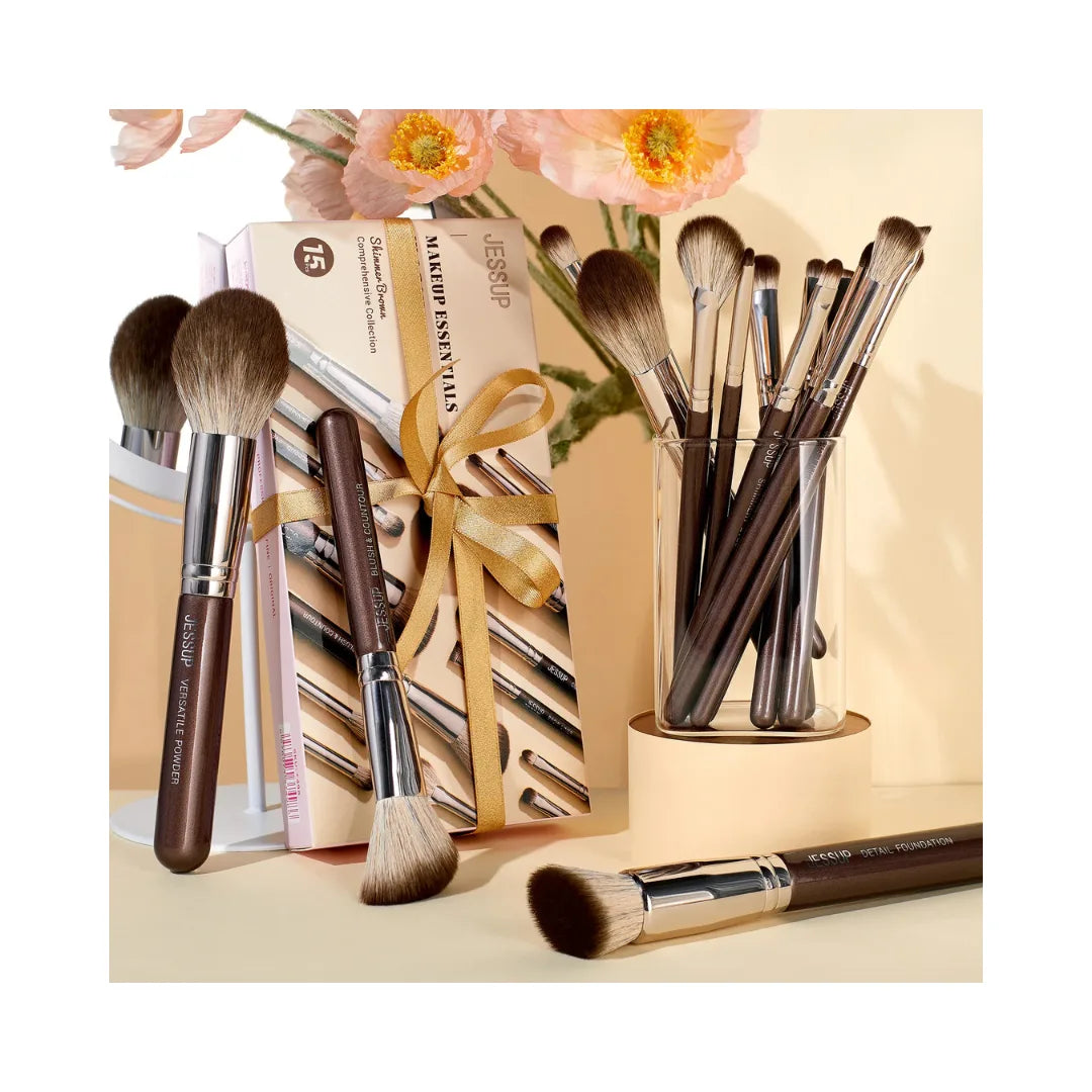 JESSUP 15pc Brown Makeup Brushes Set Professional Premium Synthetic T498