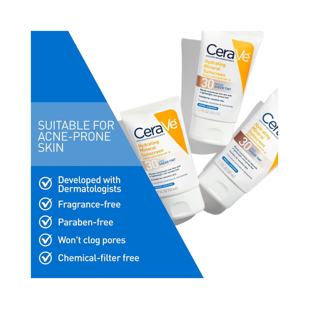CERAVE Hydrating Mineral Sunscreen SPF 30 Face Sheer Tint
